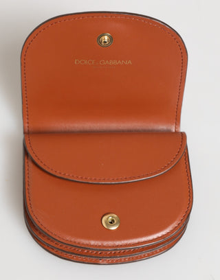 Dolce & Gabbana Brown Black Calf Leather Leopard Print Logo Plaque Wallet