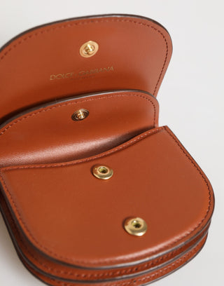 Dolce & Gabbana Brown Black Calf Leather Leopard Print Logo Plaque Wallet