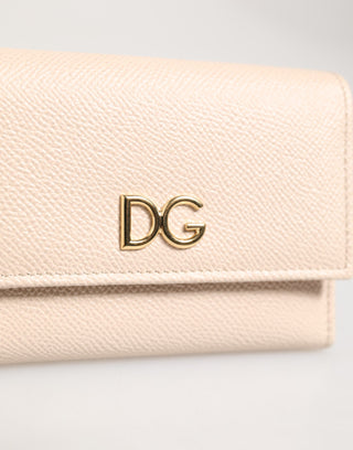Dolce & Gabbana Light Pink Calf Leather DG Logo French Flap Wallet