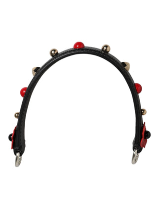 Dolce & Gabbana Black Embellished Leather Bag Handle Women Shoulder Strap
