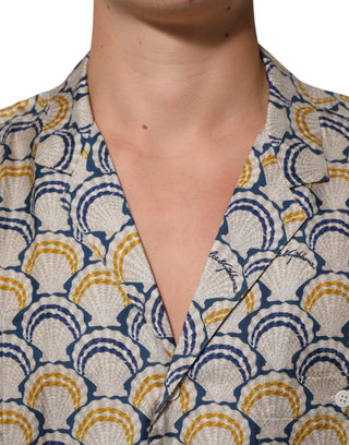 Dolce & Gabbana Cream Cotton Silk Hawaii Scallop Shell Print Shirt