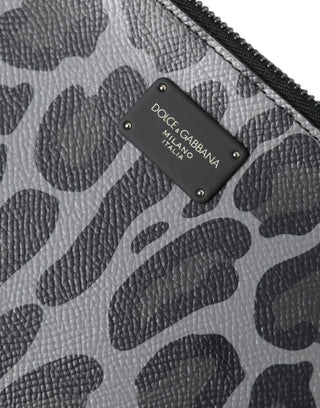 Dolce & Gabbana Multicolor Leopard Jacquard Logo Plaque Document Briefcase Bag