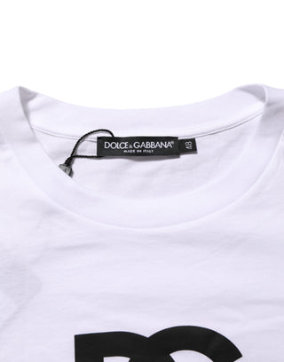 Dolce & Gabbana White Logo Print Cotton Crew Neck Men T-shirt