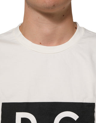 Dolce & Gabbana White Logo Print Cotton Crew Neck Men T-shirt