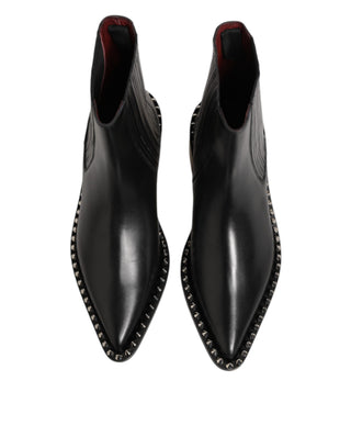 Dolce & Gabbana Black Leather Studded Men Short Boots Shoes