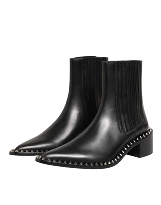Dolce & Gabbana Black Leather Studded Men Short Boots Shoes