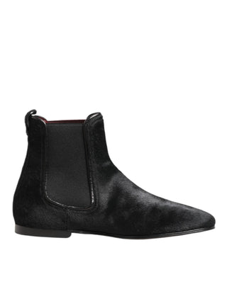 Dolce & Gabbana Black Leather Fur Men CHELSEA Boots Shoes