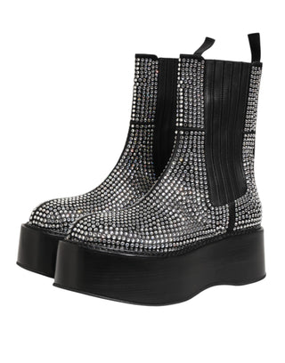 Dolce & Gabbana Black Crystal Strass Mid Calf Short Boots  Shoes