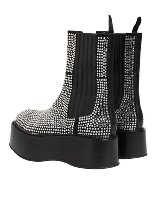 Dolce & Gabbana Black Crystal Strass Mid Calf Short Boots  Shoes