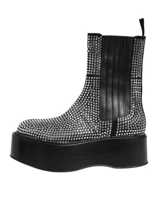 Dolce & Gabbana Black Crystal Strass Mid Calf Short Boots  Shoes
