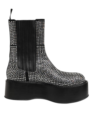 Dolce & Gabbana Black Crystal Strass Mid Calf Short Boots  Shoes