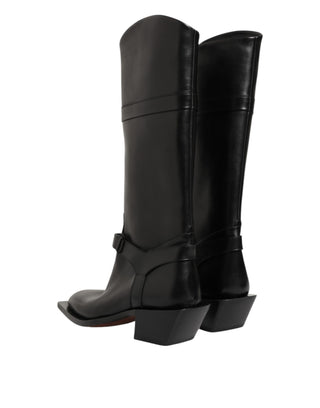 Dolce & Gabbana Black Logo Plaque Over The Calf Boot Shoes