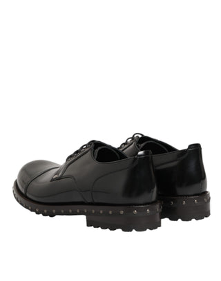 Dolce & Gabbana Black Leather Studded Men Formal Derby Shoes