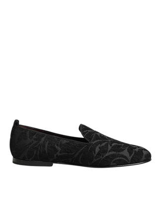 Dolce & Gabbana Black Brocade Loafers Slip On Men Dress Shoes