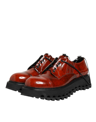 Dolce & Gabbana Brown Red Leather Lace Up Derby Dress Shoes