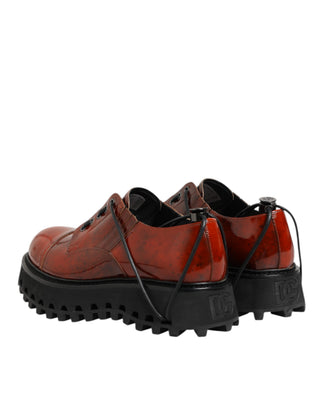 Dolce & Gabbana Brown Red Leather Lace Up Derby Dress Shoes
