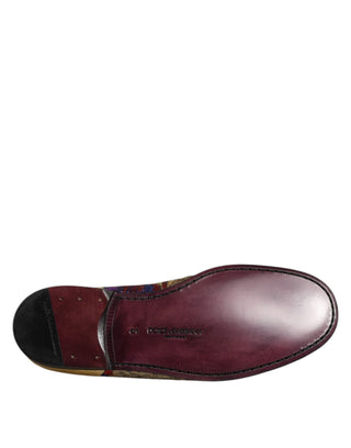 Dolce & Gabbana Multicolor Jacquard Gold DG Logo Loafer Shoes