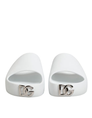 Dolce & Gabbana White Logo Slides Sandals Men Beachwear Shoes