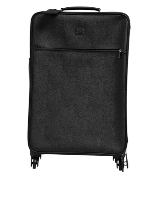 Dolce & Gabbana Gray Leather Logo Plaque Trolley Travel Wheel Men Suitcase Bag
