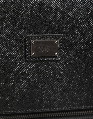 Dolce & Gabbana Gray Leather Logo Plaque Trolley Travel Wheel Men Suitcase Bag