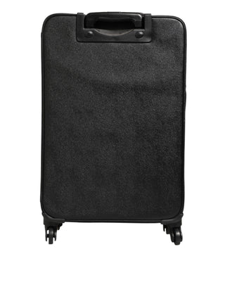 Dolce & Gabbana Gray Leather Logo Plaque Trolley Travel Wheel Men Suitcase Bag