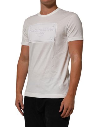Dolce & Gabbana White Logo Patch Cotton Crew Neck Men T-shirt