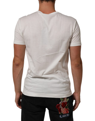 Dolce & Gabbana White Logo Patch Cotton Crew Neck Men T-shirt