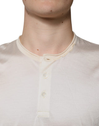 Dolce & Gabbana Off White Silk Henley Short Sleeves T-Shirt