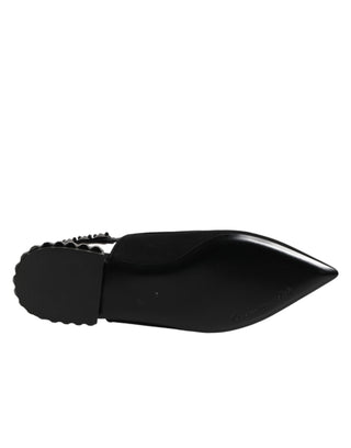 Dolce & Gabbana Black Crystal Charmeuse Slingback Shoes