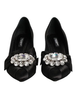 Dolce & Gabbana Black Satin Bow Crystal Embellishment Pumps Shoes