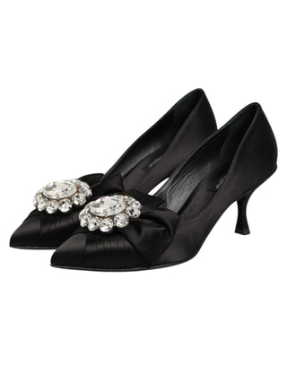 Dolce & Gabbana Black Satin Bow Crystal Embellishment Pumps Shoes