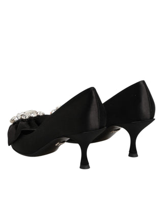 Dolce & Gabbana Black Satin Bow Crystal Embellishment Pumps Shoes