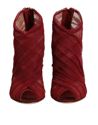 Dolce & Gabbana Red Tulle Ankle Boots Stiletto Heels Shoes