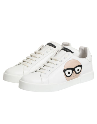 Dolce & Gabbana White Leather #DGFamily Casual Sneakers Shoes
