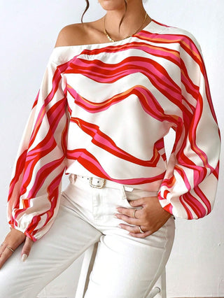 Goods Spring Summer Elegant off Shoulder off-Neck Printed Loose Women Shirt