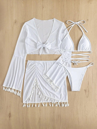 Tassel Lace-Up Long Sleeve Swimsuit Three or Four Piece - IzzySauvage