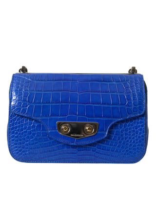 Alligator Skin Mini Shoulder Bag - Elegant Blue - IzzySauvage