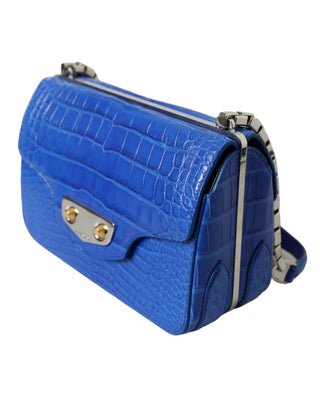 Alligator Skin Mini Shoulder Bag - Elegant Blue - IzzySauvage