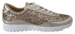 Antique Gold Glitter Leather Sneakers - IzzySauvage