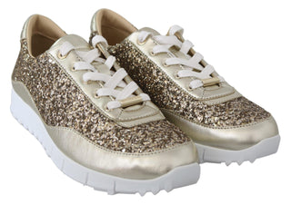 Antique Gold Glitter Leather Sneakers - IzzySauvage