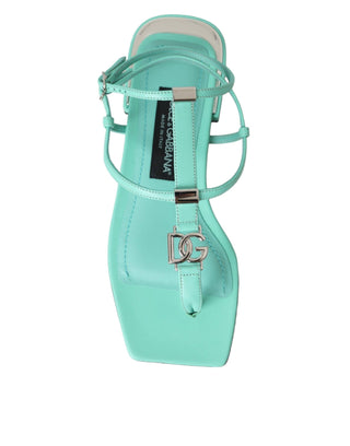 Aqua Green Leather Ankle Strap Flats Sandals Shoes - IzzySauvage