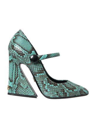 Aqua Python Leather Mary Jane Pumps Shoes - IzzySauvage