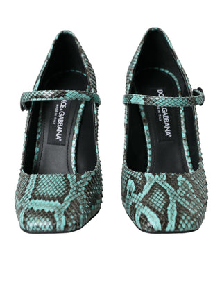 Aqua Python Leather Mary Jane Pumps Shoes - IzzySauvage