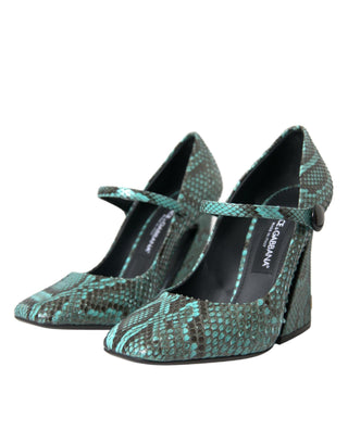 Aqua Python Leather Mary Jane Pumps Shoes - IzzySauvage