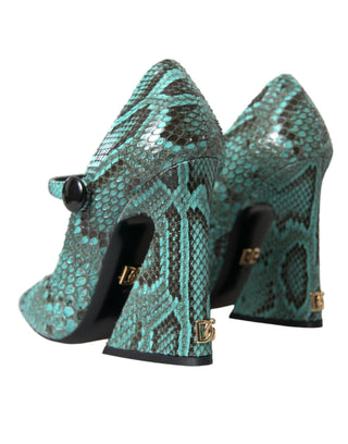 Aqua Python Leather Mary Jane Pumps Shoes - IzzySauvage