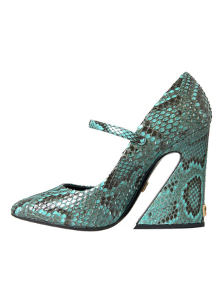 Aqua Python Leather Mary Jane Pumps Shoes - IzzySauvage