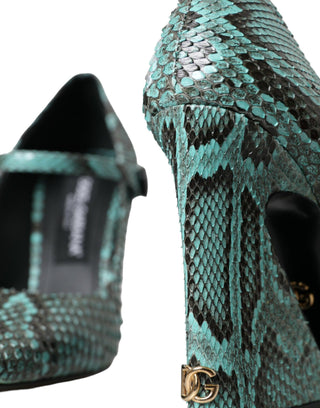 Aqua Python Leather Mary Jane Pumps Shoes - IzzySauvage