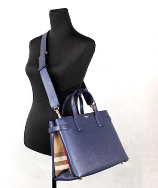 Banner Medium Regency Blue Leather Tote Crossbody Handbag Purse - IzzySauvage