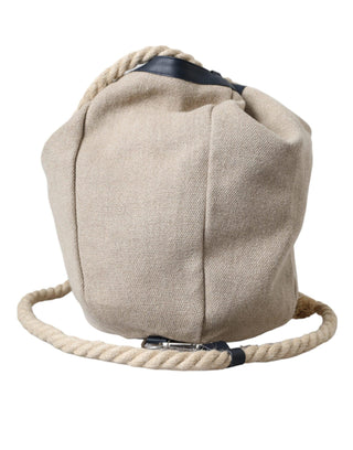 Beige Canvas Fabric Bucket Sack Pouch Purse Bag - IzzySauvage