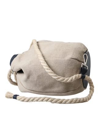 Beige Canvas Fabric Bucket Sack Pouch Purse Bag - IzzySauvage